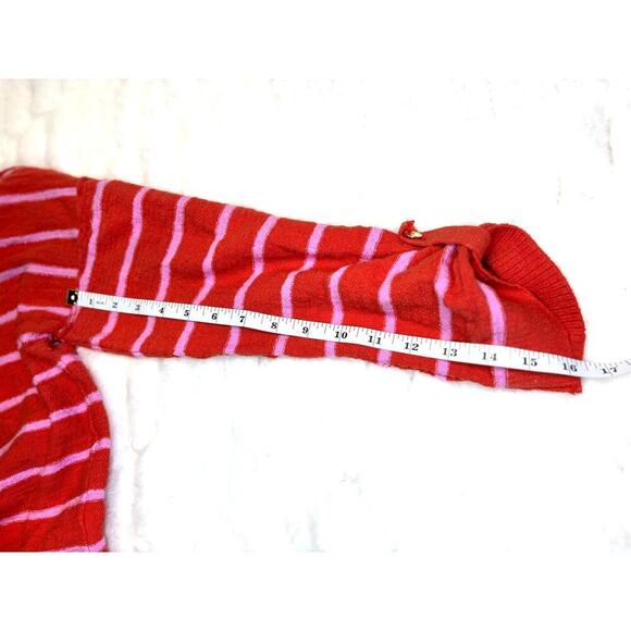 Loft Marled Texture, Coral & Pink Striped, Women's Medium V-Neck Sweater - Picture 3 of 5